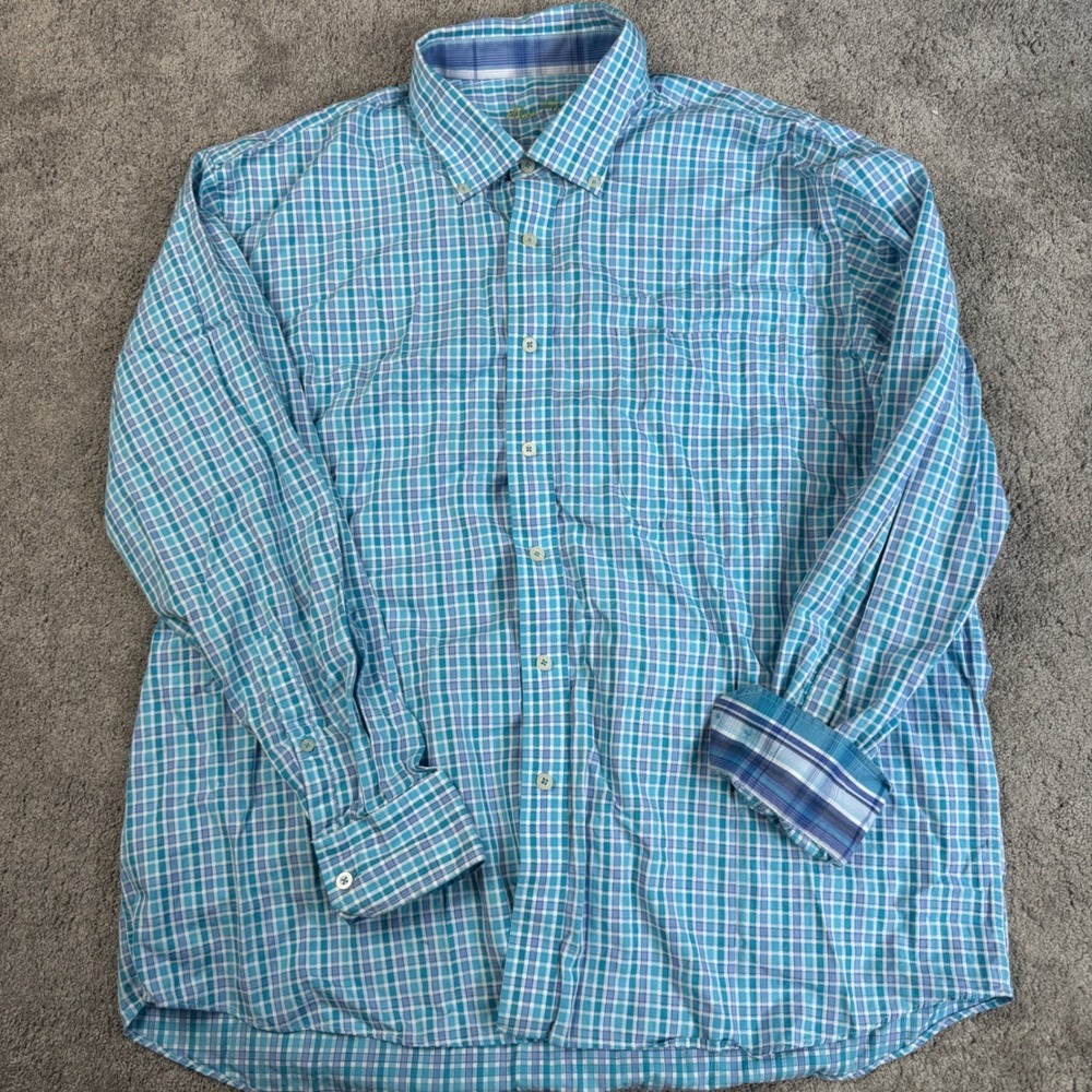 Alan Flusser Men's XXL Long Sleeve Button Down Shirt Flip Cuff Check 100% Cotton